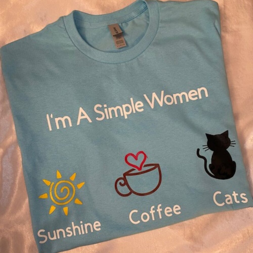 Handmade Women's sunshine coffee cat blue short sleeve t-shirt